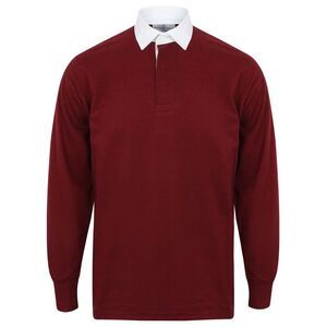 Front Row Long Sleeve Classic Rugby Polo Shirt / Deep Burgundy/White